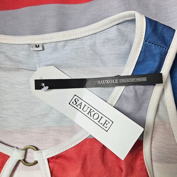 Womens Striped Sleeveless Dress Keyhole Neck & Drawstring Waist Size M Casual - Picture 5 of 11